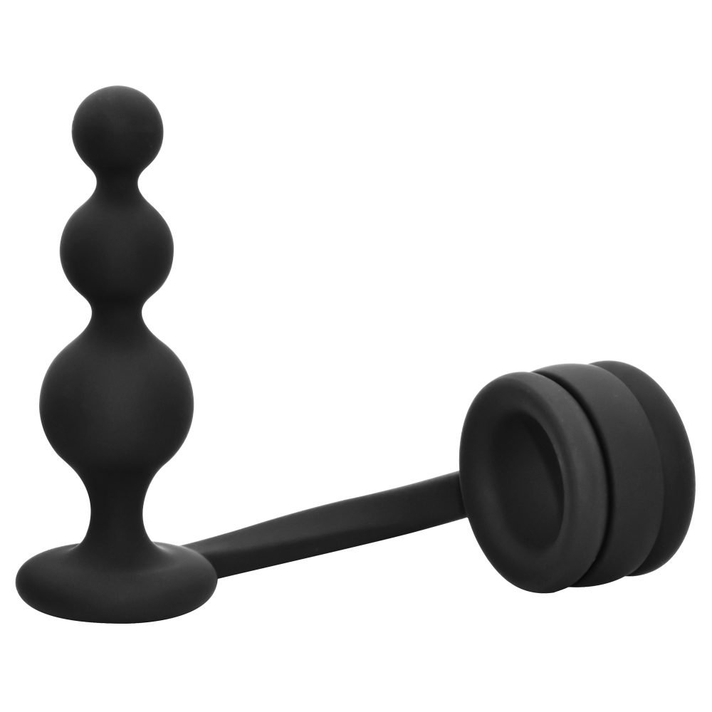 2 in 1 Silicone Cock Ring with Anal Rosary Ramrod