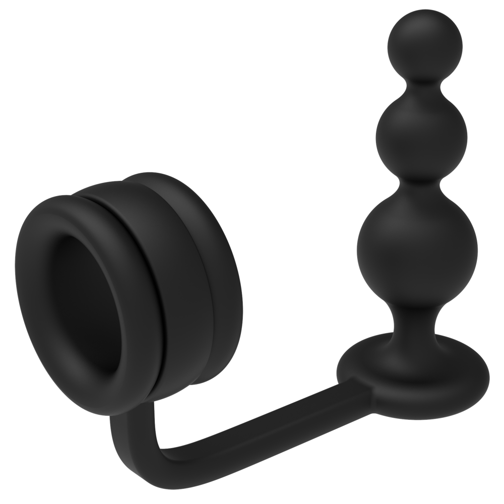 2 in 1 Silicone Cock Ring with Anal Rosary Ramrod