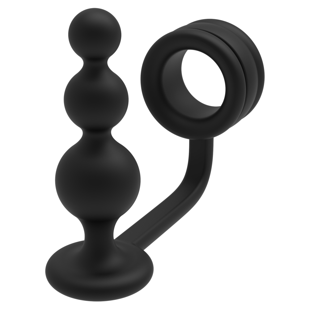 2 in 1 Silicone Cock Ring with Anal Rosary Ramrod