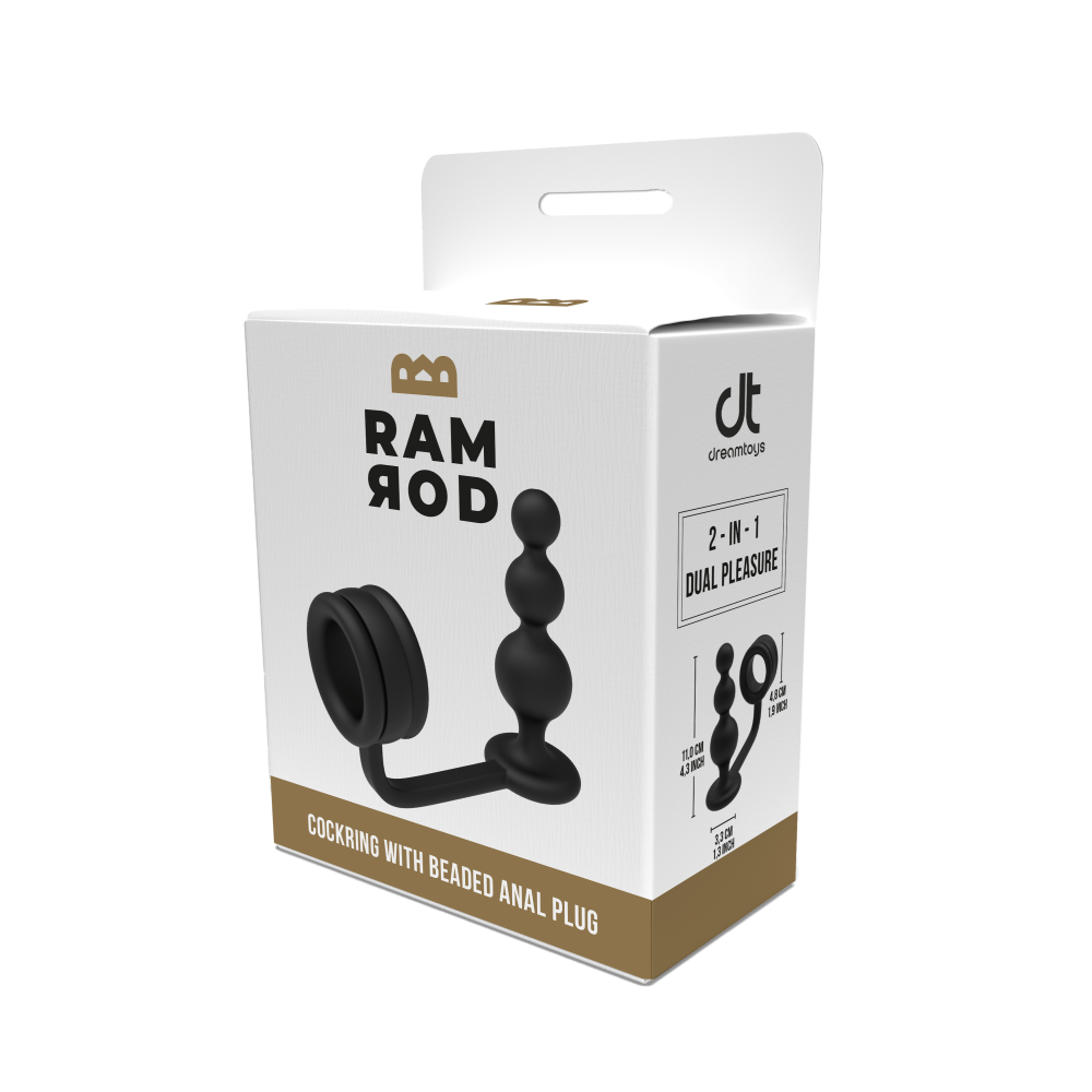 2 in 1 Silicone Cock Ring with Anal Rosary Ramrod