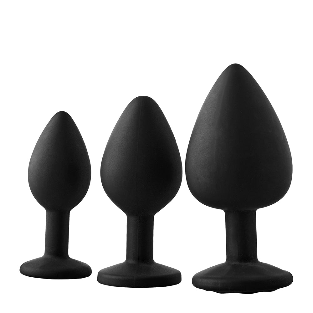 3 pc. silicone butt plugs with crystals Anal Training Kit