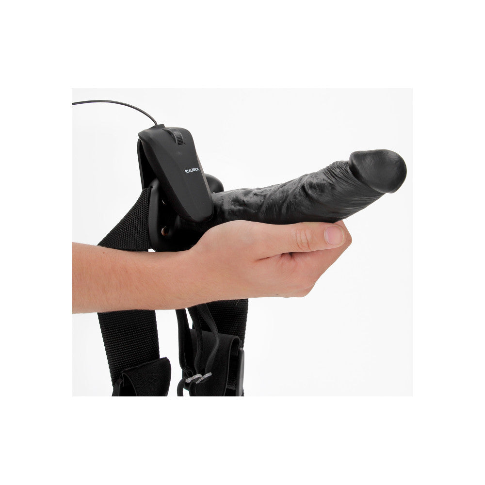 Real Rock Adjustable Strap-on with Vibrating Dildo 8" Black
