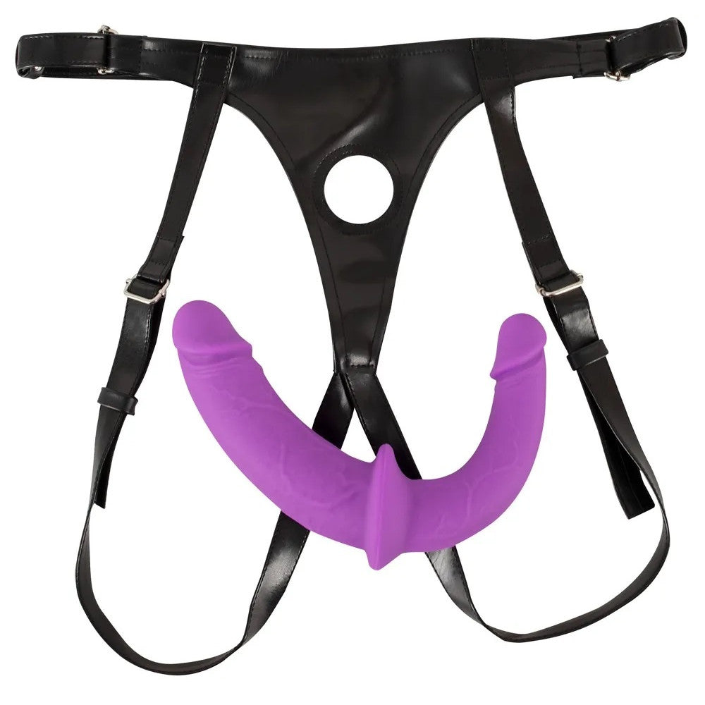 Adjustable strap-on belt with double silicone dildo Sweet Smile