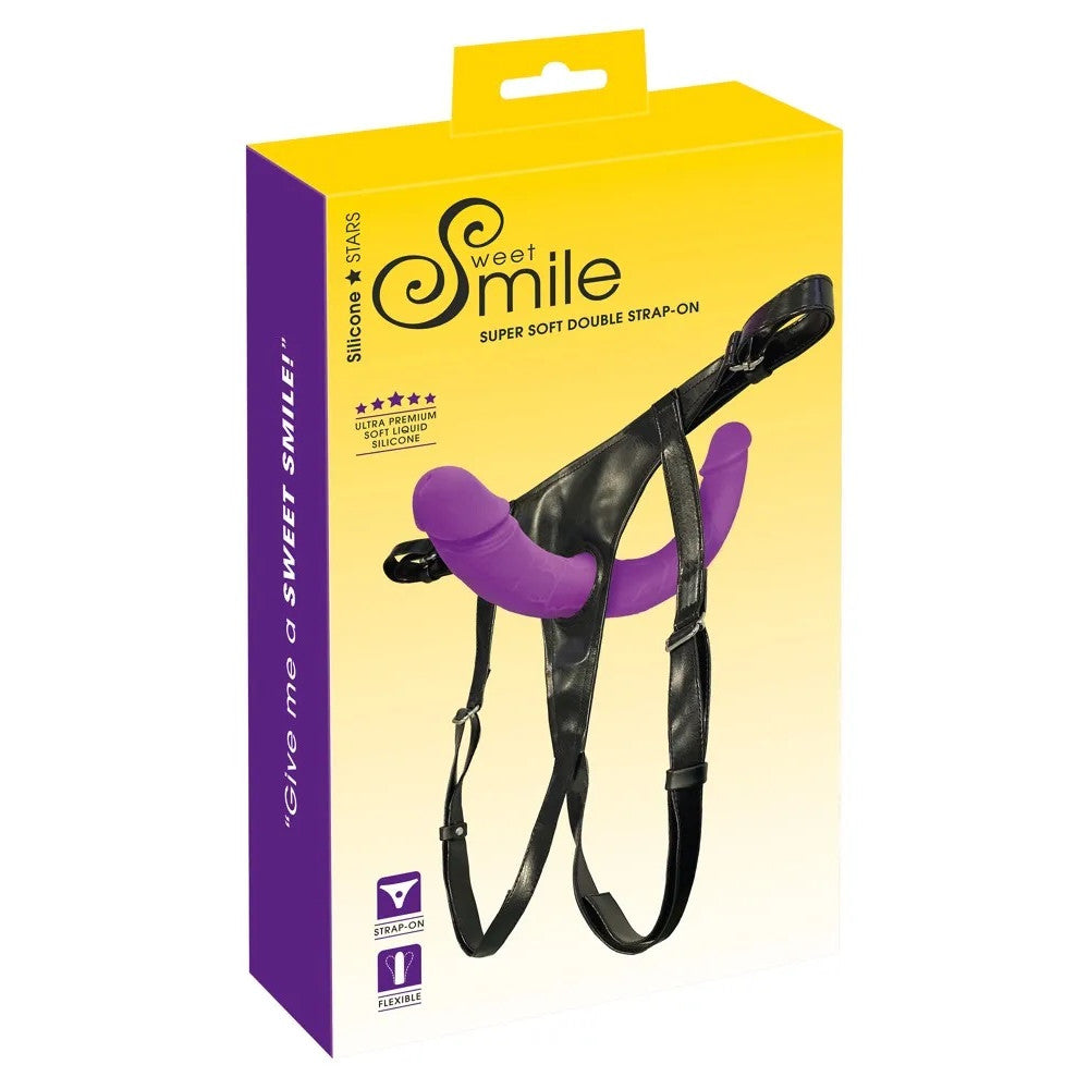 Adjustable strap-on belt with double silicone dildo Sweet Smile