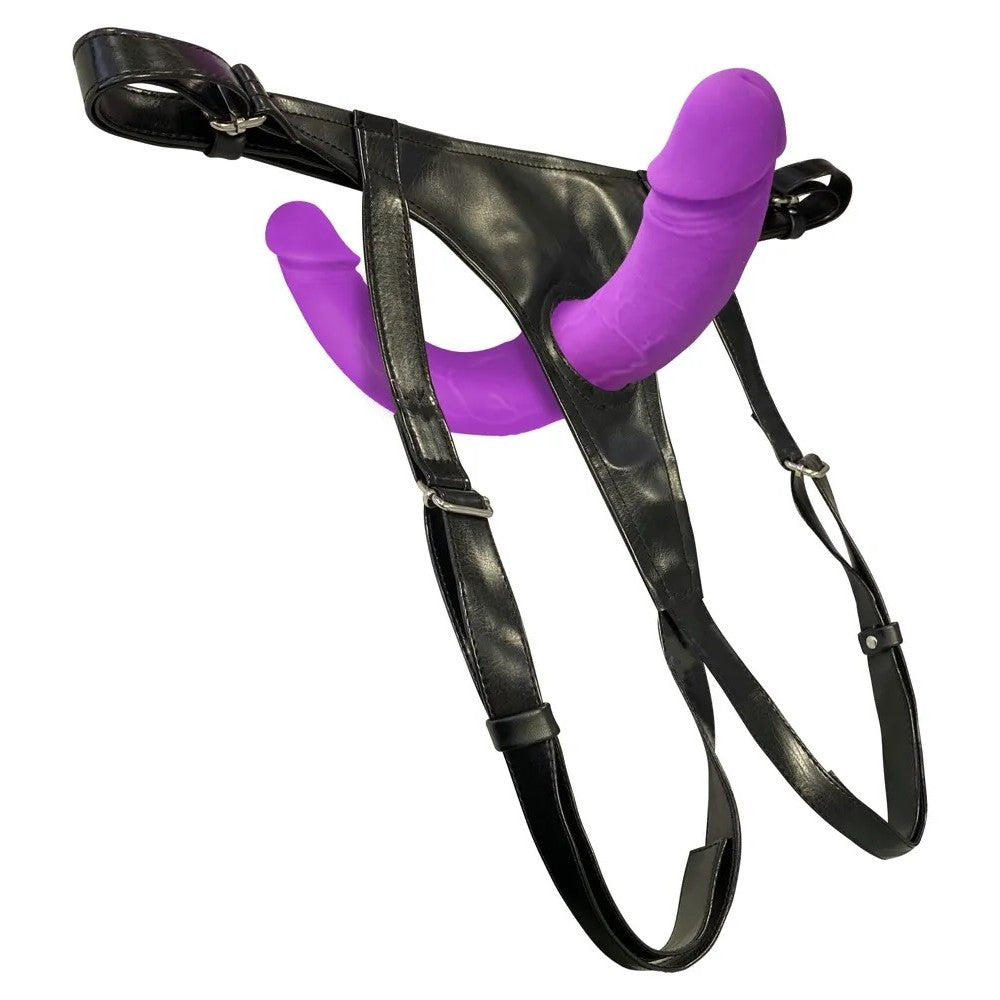 Adjustable strap-on belt with double silicone dildo Sweet Smile