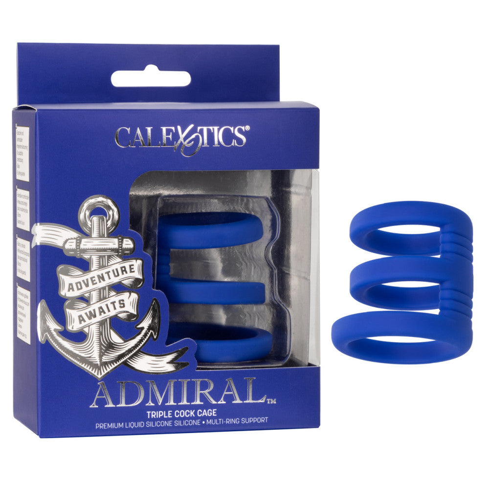 Admiral Silicone Triple Cock Cage Blue
