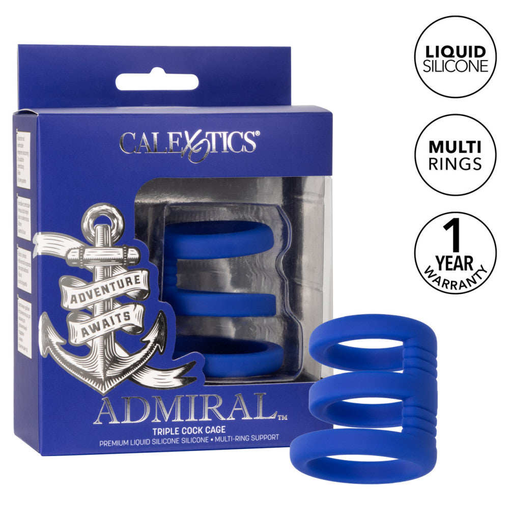 Admiral Silicone Triple Cock Cage Blue