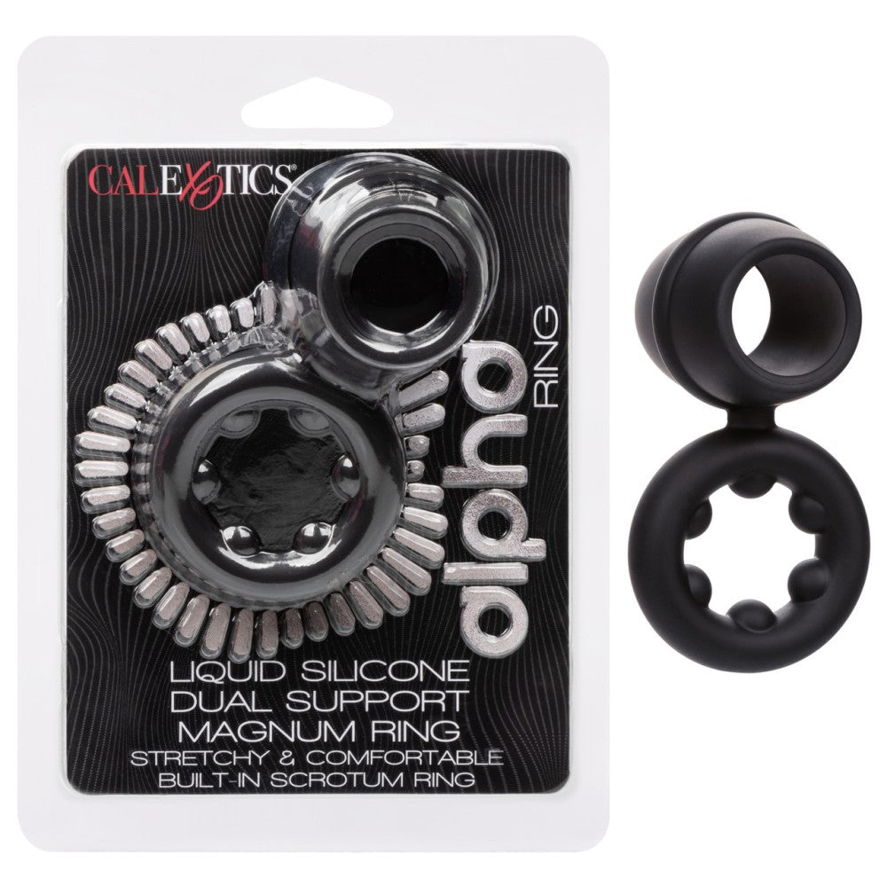 Alpha Dual Magnum Cock Ring Silicone Double Fastener Black