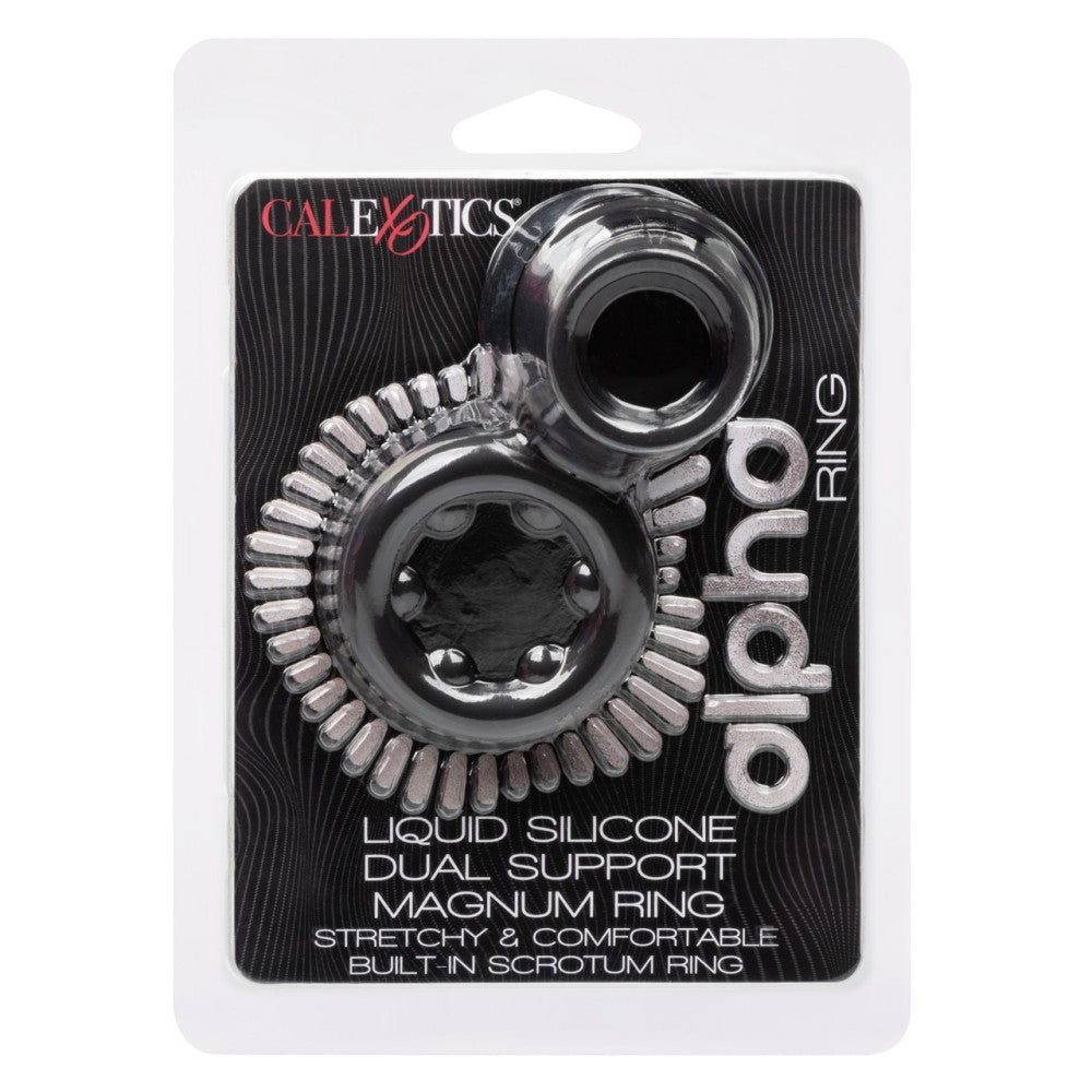 Alpha Dual Magnum Cock Ring Silicone Double Fastener Black