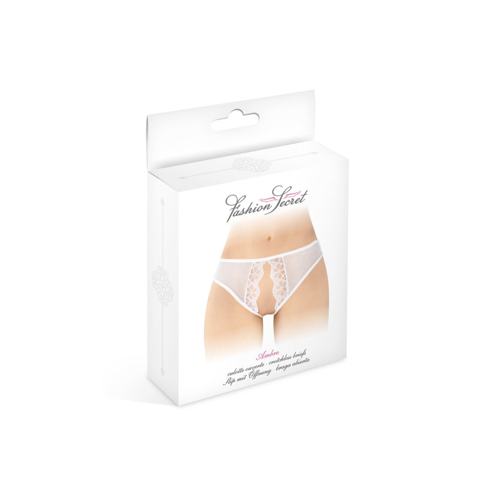 Ambre Sexy Crotchless Briefs White