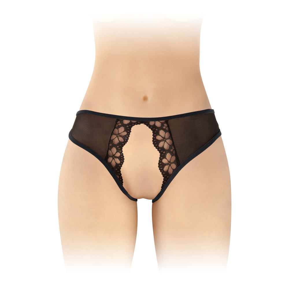 Ambre revealing crotchless panties