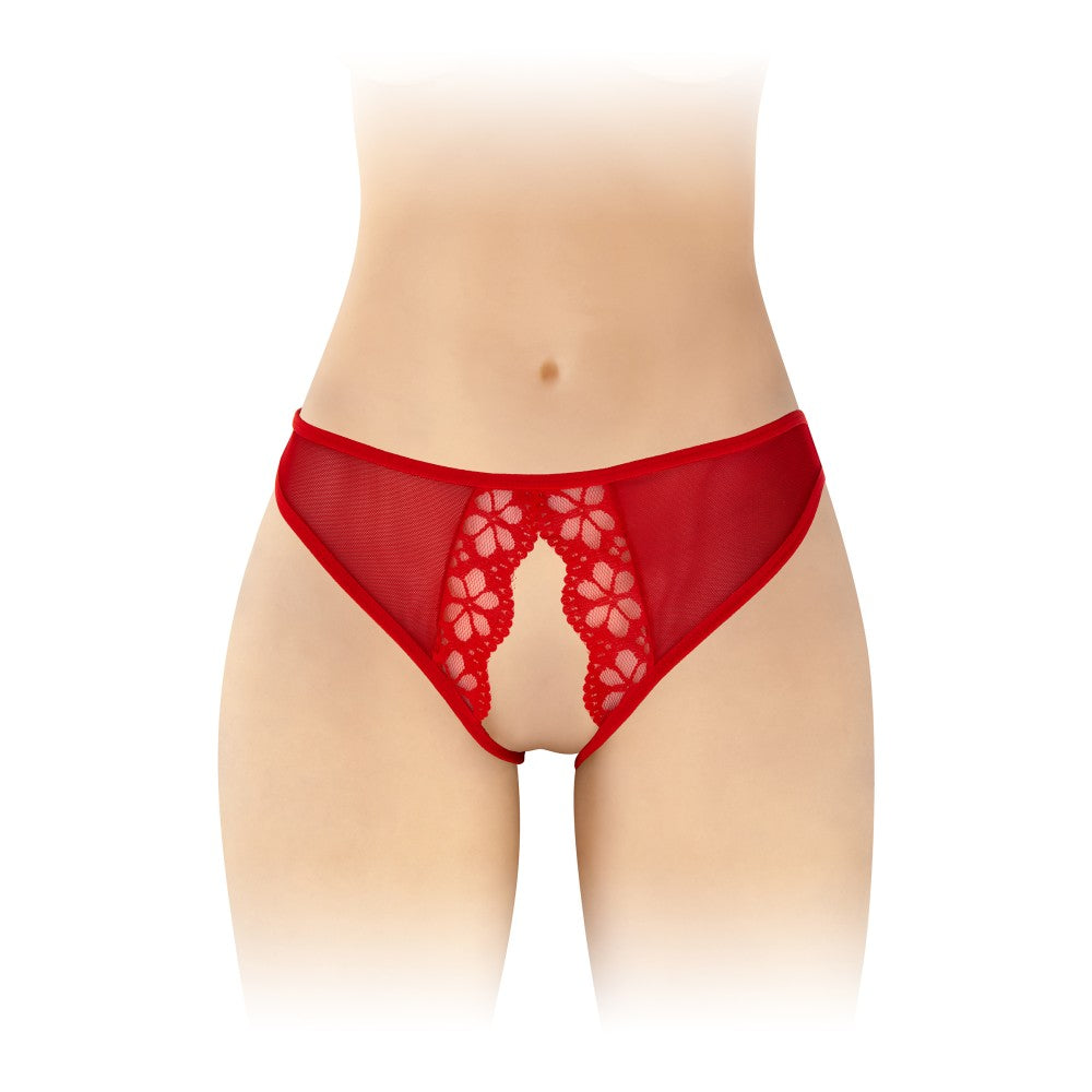 Ambre Sexy Crotchless Briefs Red