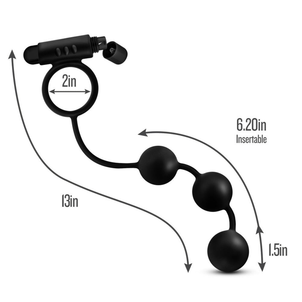 Anal Adventures Silicone Anal Balls with Vibrating Cock Ring