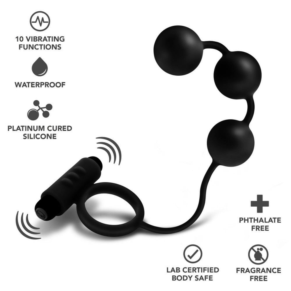 Anal Adventures Silicone Anal Balls with Vibrating Cock Ring