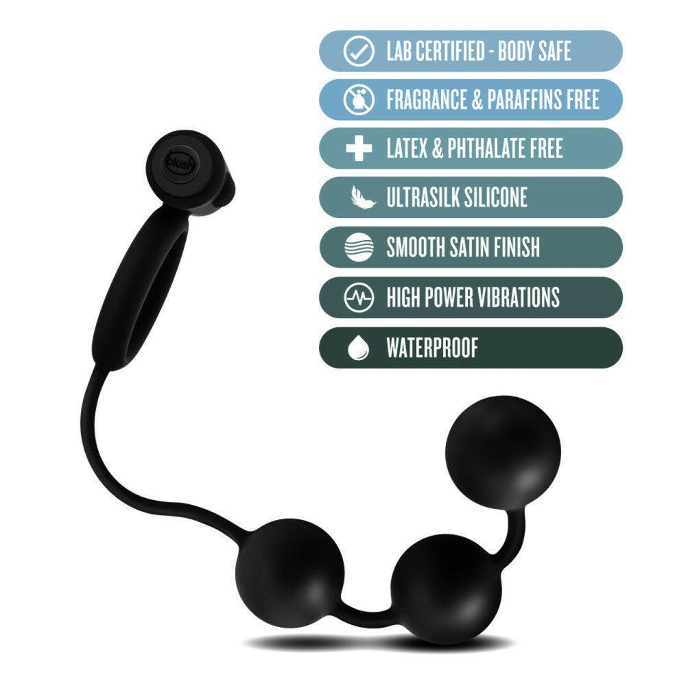 Anal Adventures Silicone Anal Balls with Vibrating Cock Ring