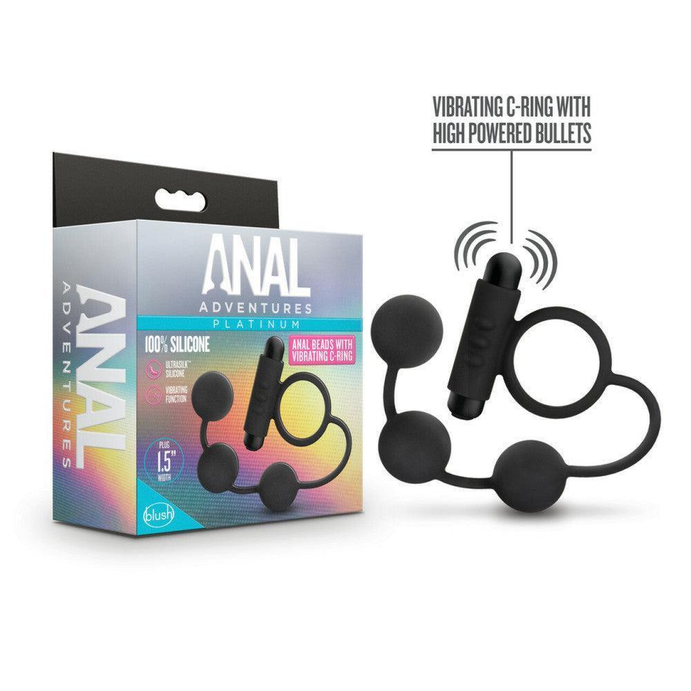 Anal Adventures Silicone Anal Balls with Vibrating Cock Ring