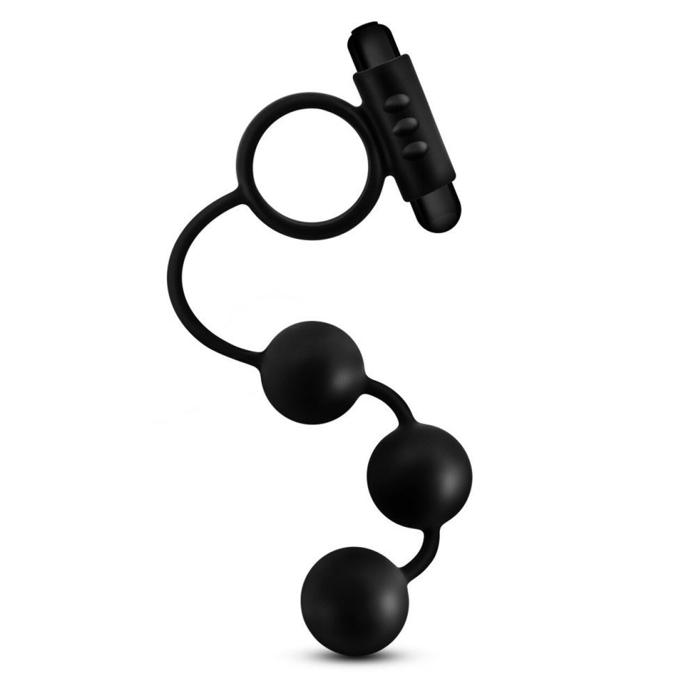 Anal Adventures Silicone Anal Balls with Vibrating Cock Ring
