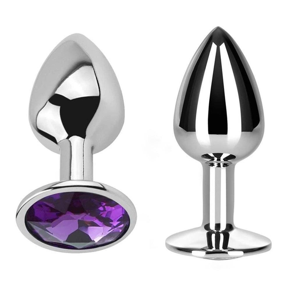 Purple Amethyst Large Metal Butt Plug with Crystal