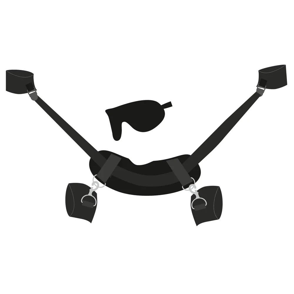 BDSM Set Wrist & Ankle Restraints to Neck with Bad Kitty Eye Mask
