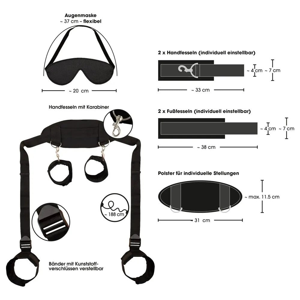 BDSM Set Wrist & Ankle Restraints to Neck with Bad Kitty Eye Mask