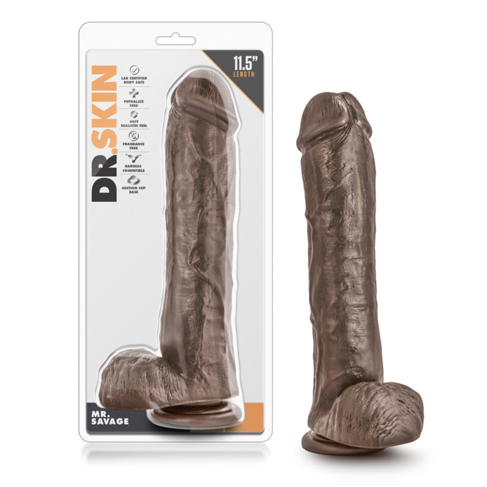 Dr.Skin Savage Realistic Silicone Suction Cup Dildo 11.5" Brown