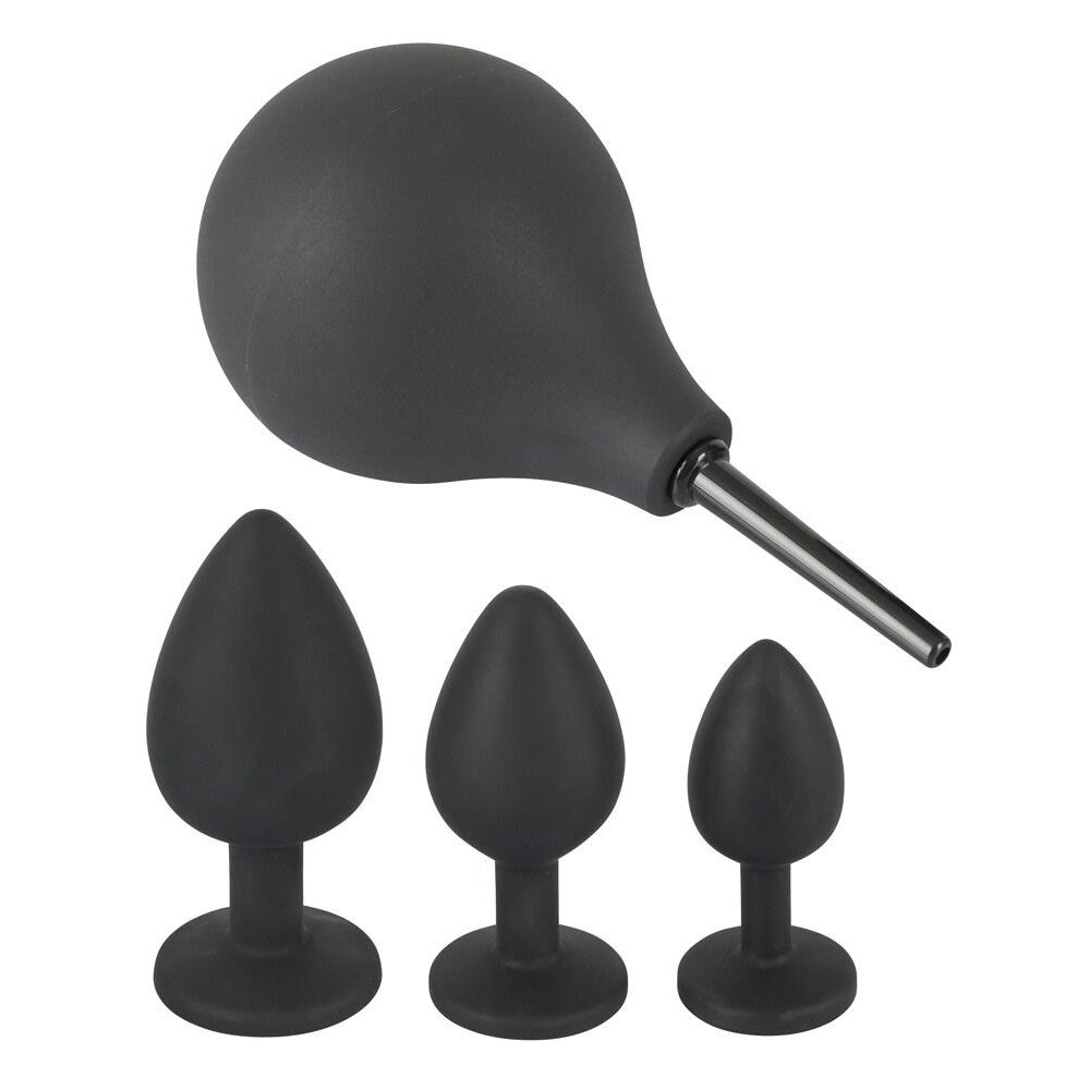 Black Velvets Set of 3 pcs. Butt Plugs & Anal Douche