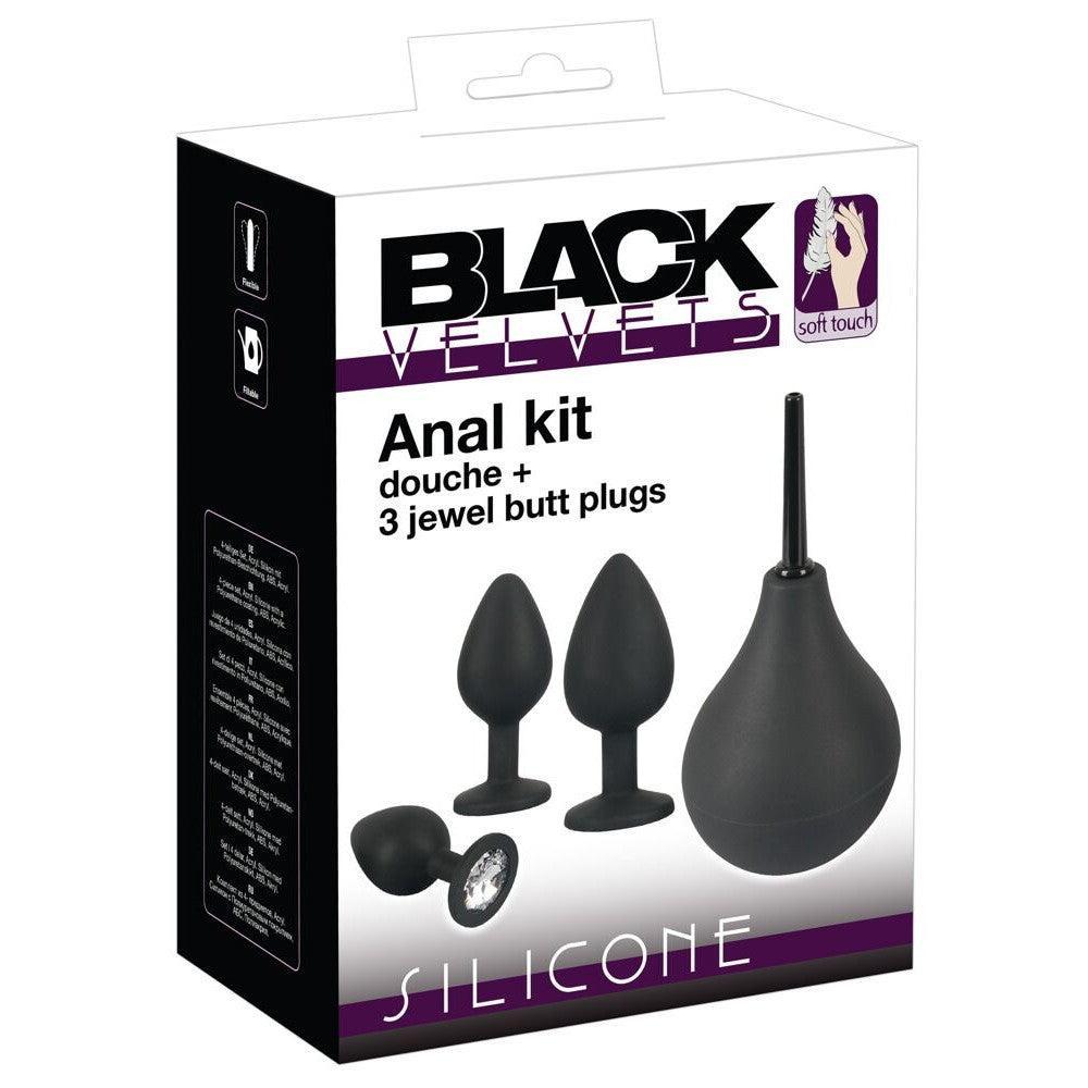 Black Velvets Set of 3 pcs. Butt Plugs & Anal Douche