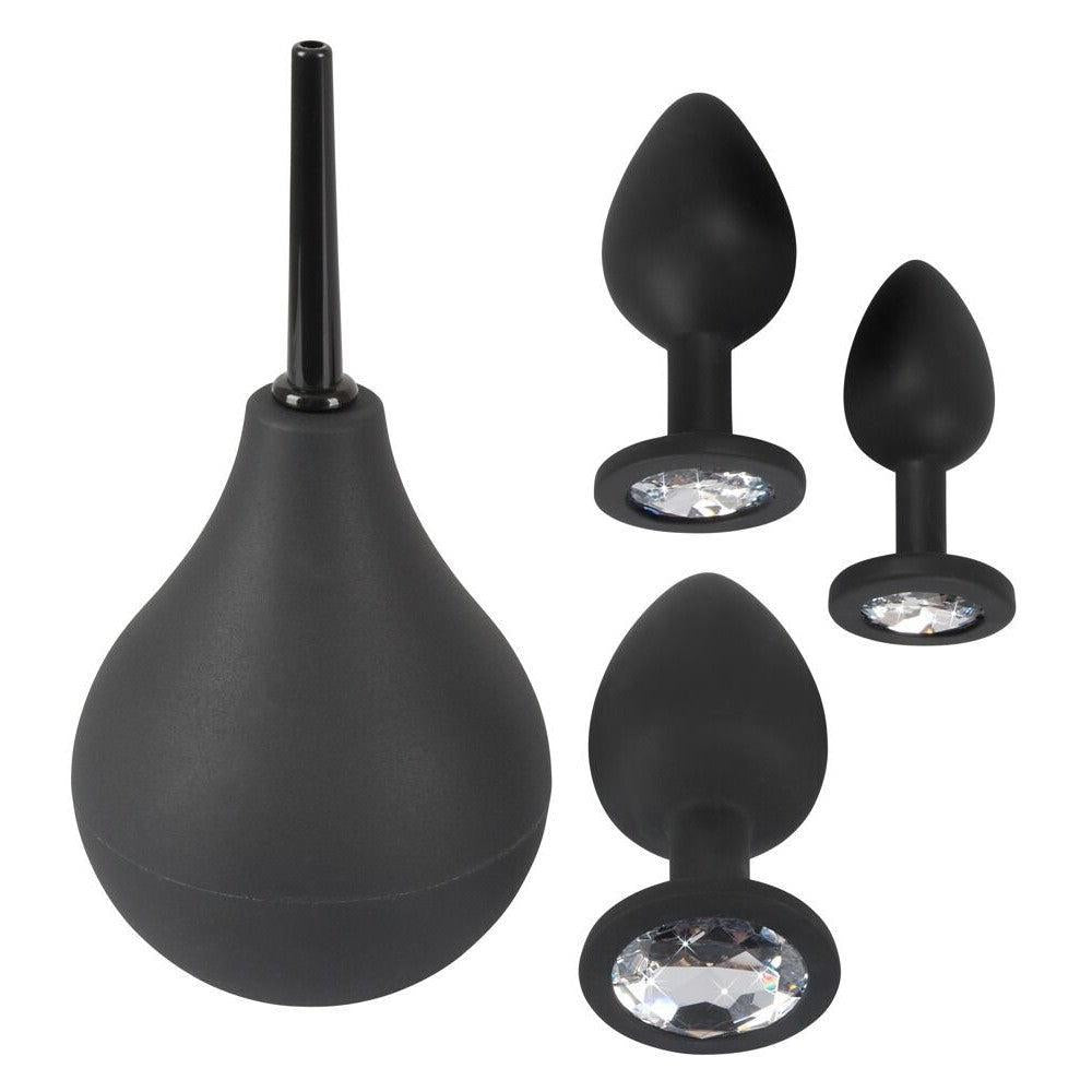 Black Velvets Set of 3 pcs. Butt Plugs & Anal Douche