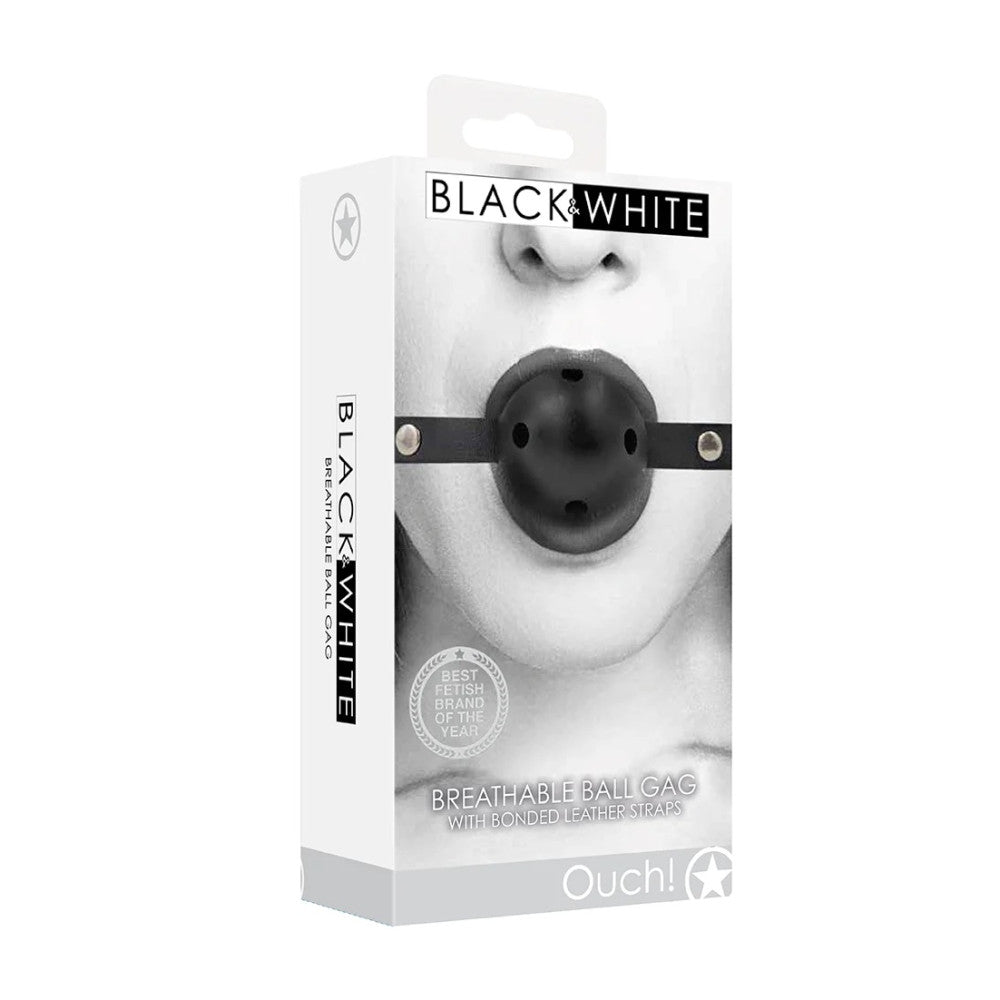 Black & White Bondage Mouth Ball Gag with Breathable Holes