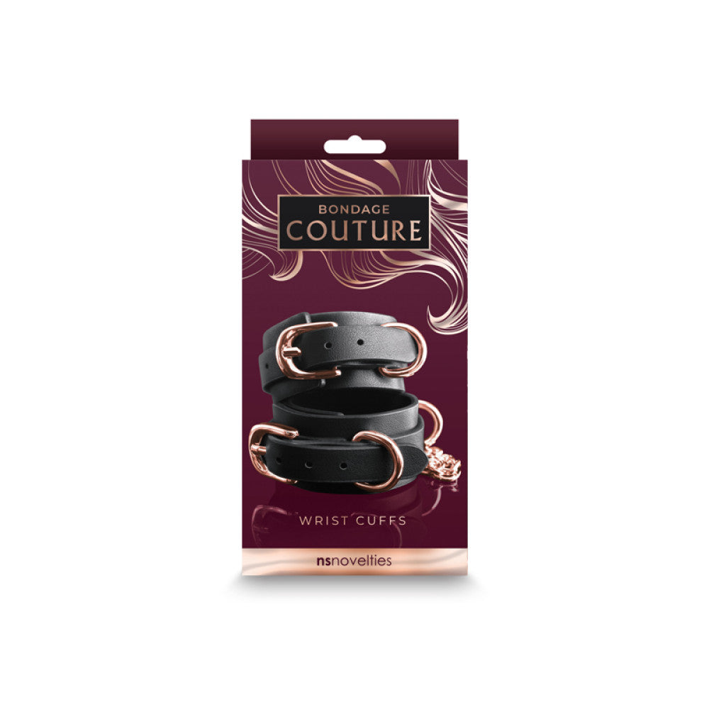 Bondage Couture BDSM Luxury Eco-Leather Handcuffs Black with Rose Gold