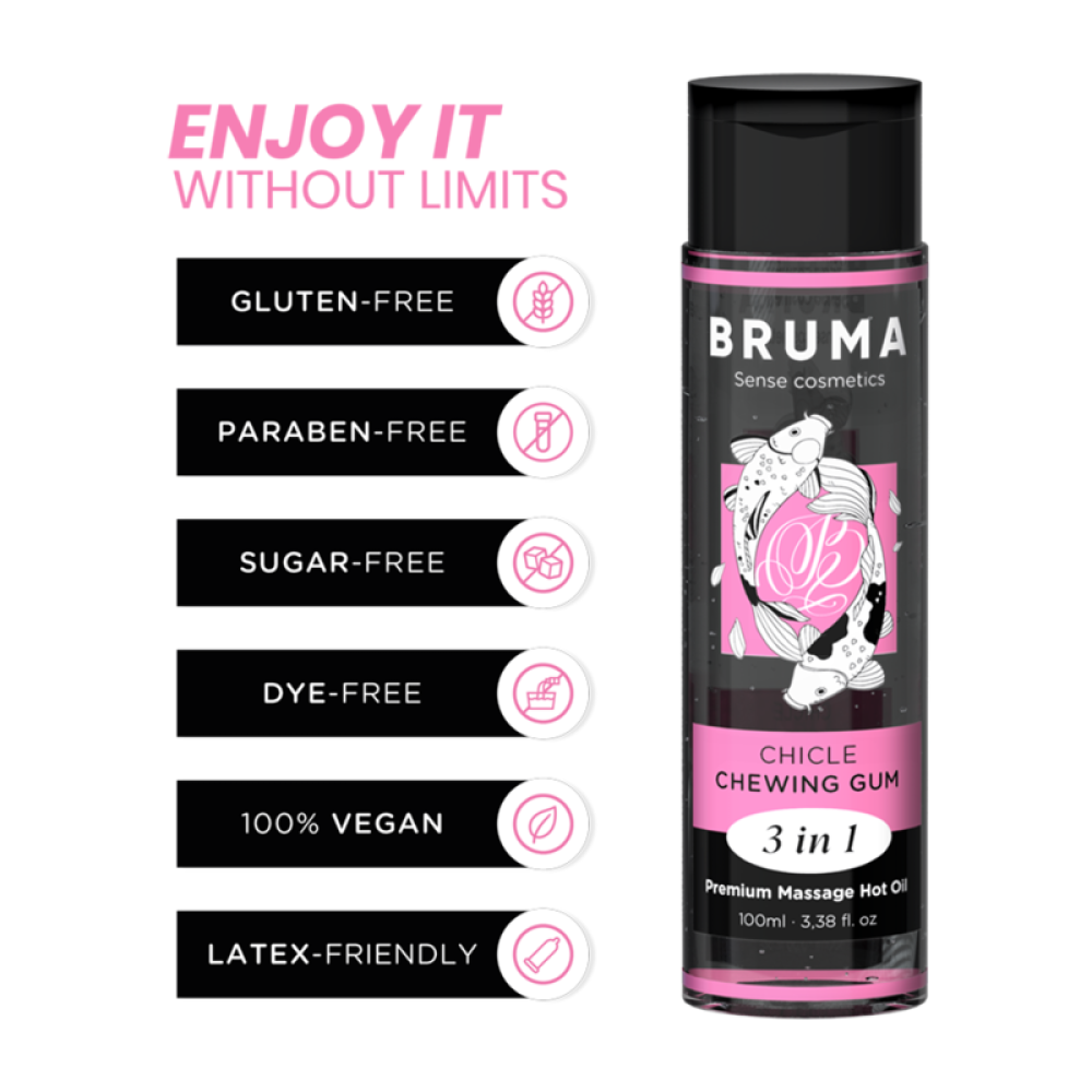 Bruma 3 in 1 Warming Massage Oil Bubblegum Flavour 100 ml.