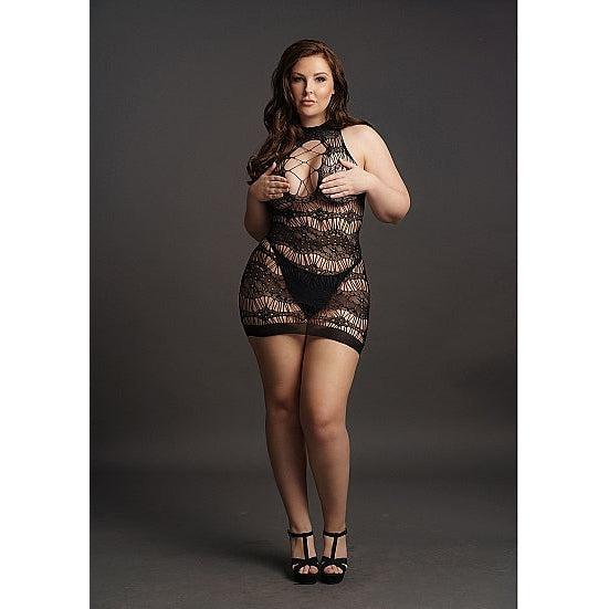 Criss Cross Black Fine Lace Dress (Curve)