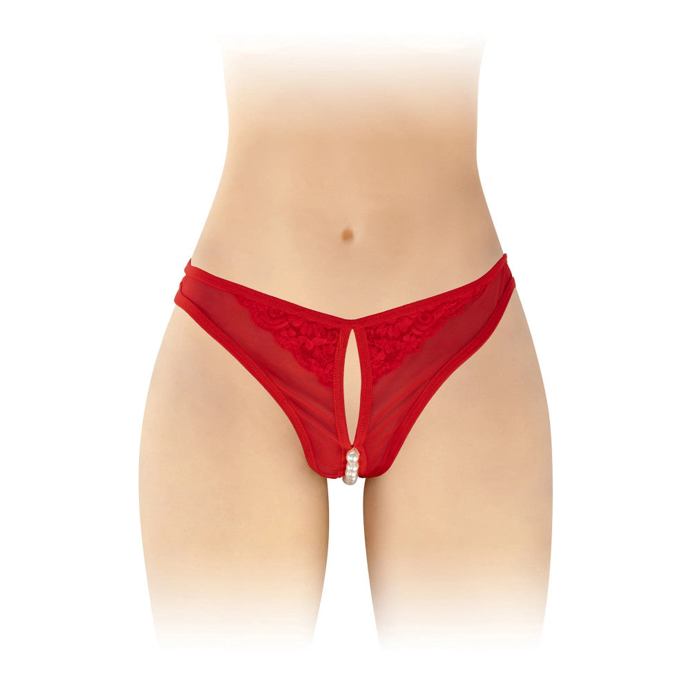 Sophie Erotic Crotchless Thong with Pearls Red
