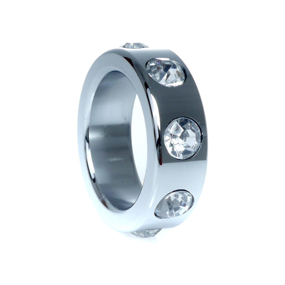 Crystal Encrusted Metal Cock Ring Silver Size S