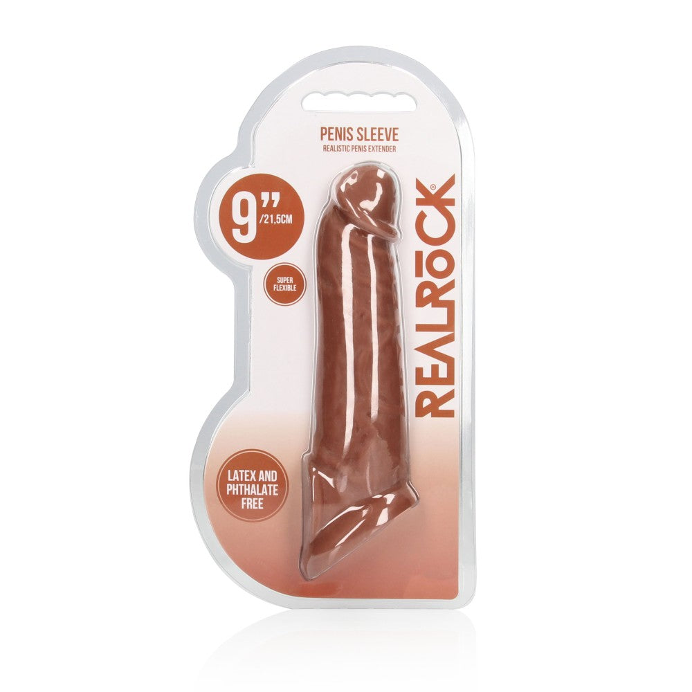 Cyber Skin Penis Extender with Testicle Grip Real Rock Mocha