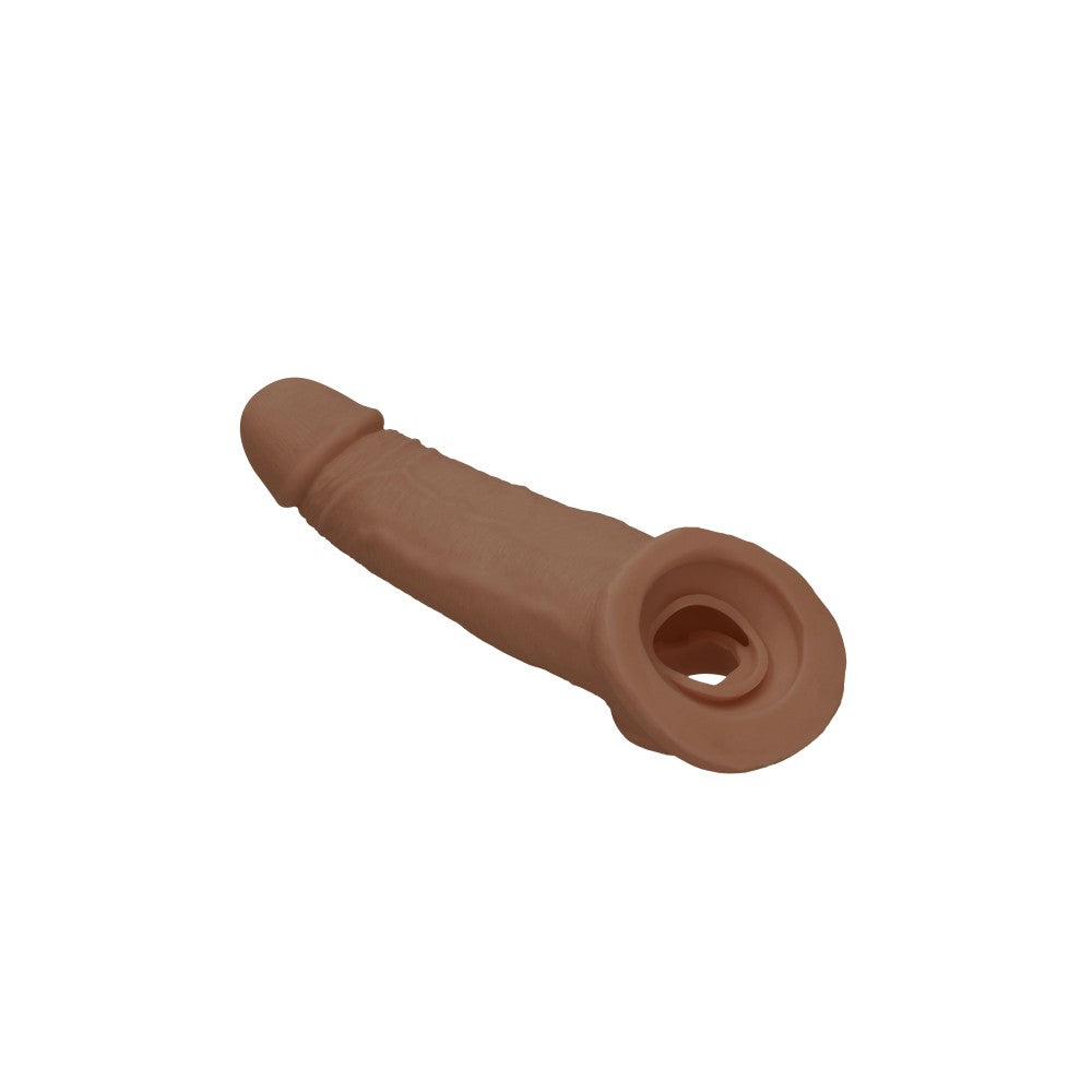 Cyber Skin Penis Extender with Testicle Grip Real Rock Mocha