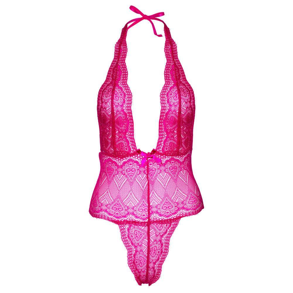 Daring Heart Laced Erotic Bodysuit Pink