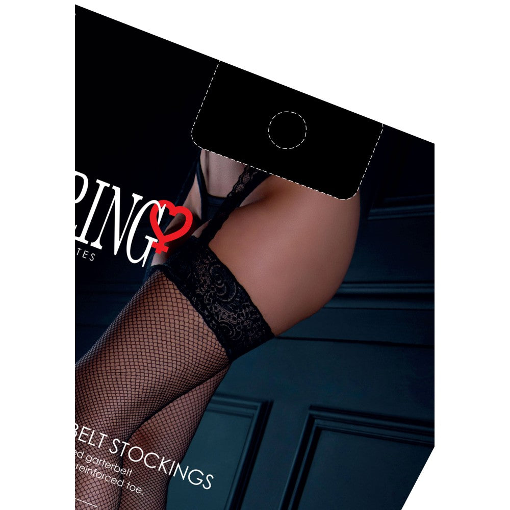 Daring Lace Trim Fishnet Garter Belt Stockings