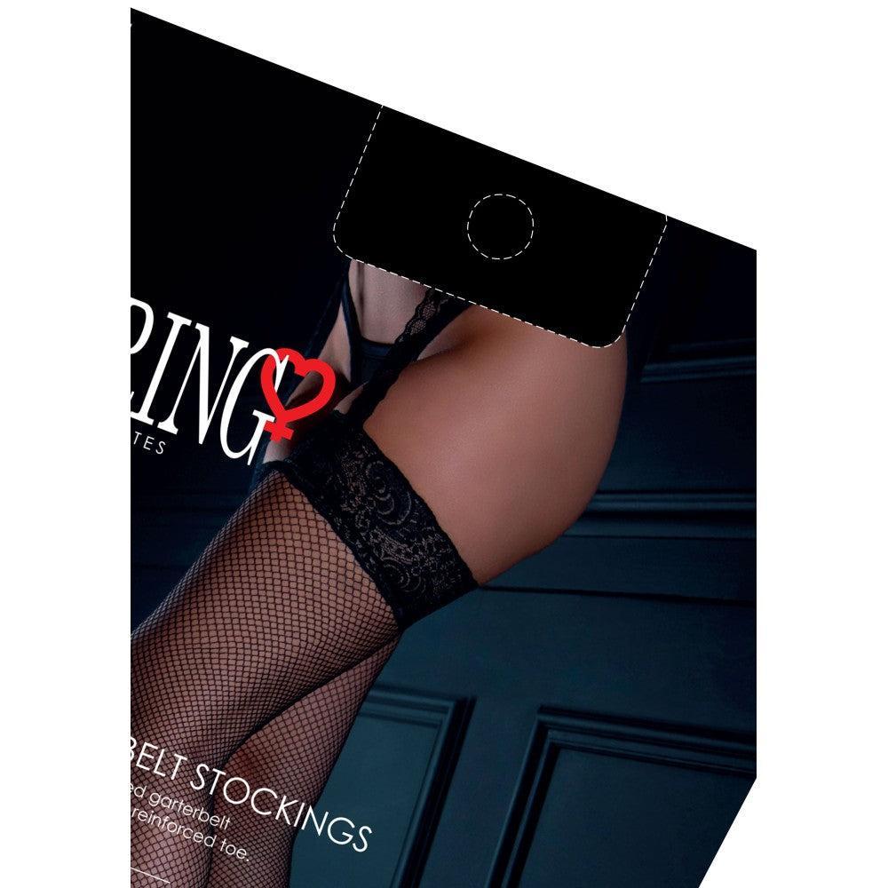 Daring Lace Trim Fishnet Garter Belt Stockings