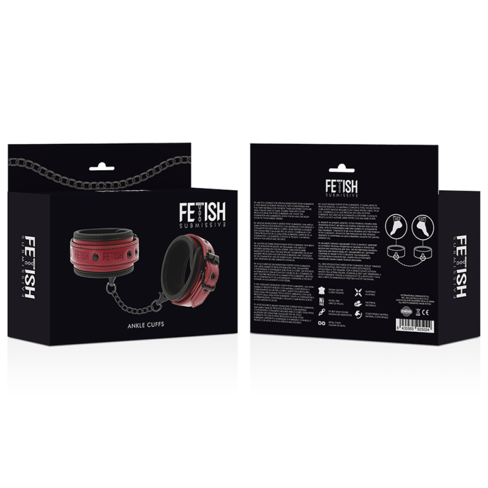 Fetish Submissive Vegan Leather Ankle Cuffs Red