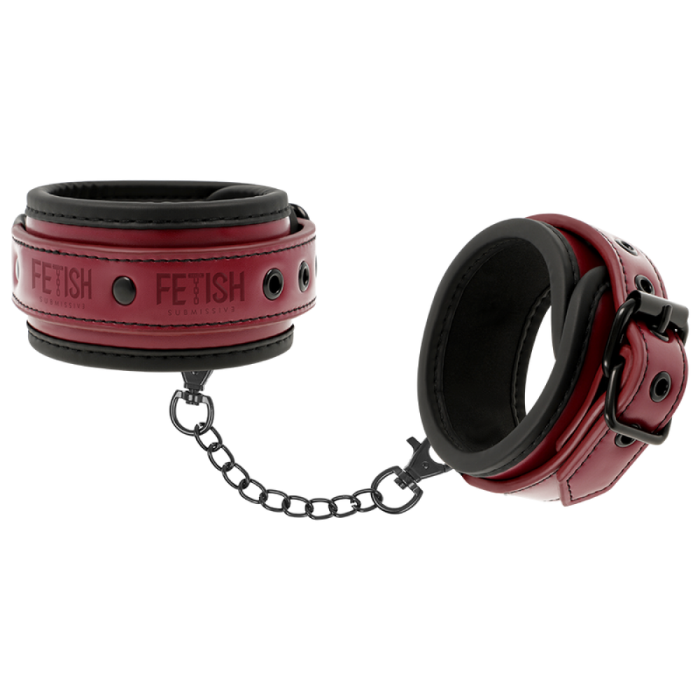 Fetish Submissive Vegan Leather Ankle Cuffs Red