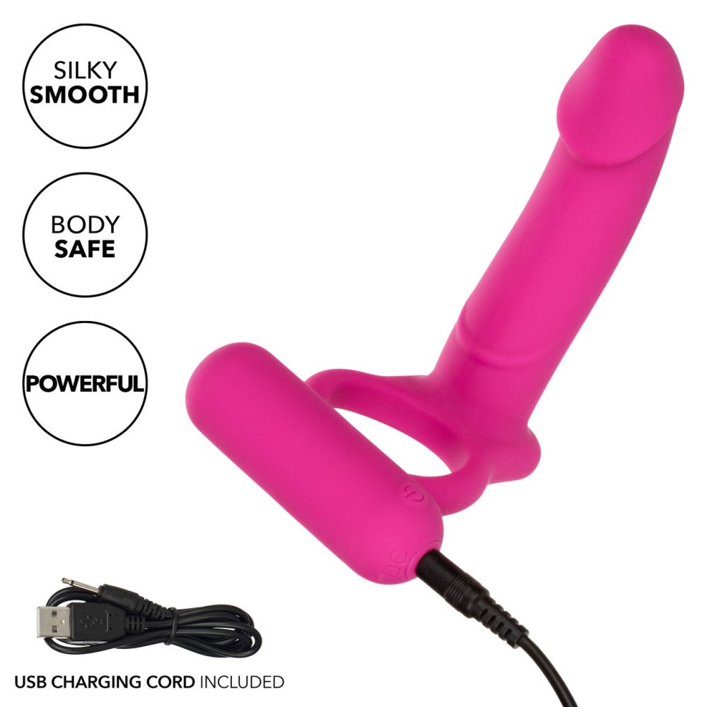Double Diver Rechargeable Silicone Vibrating Cock Ring with Anal Dildo