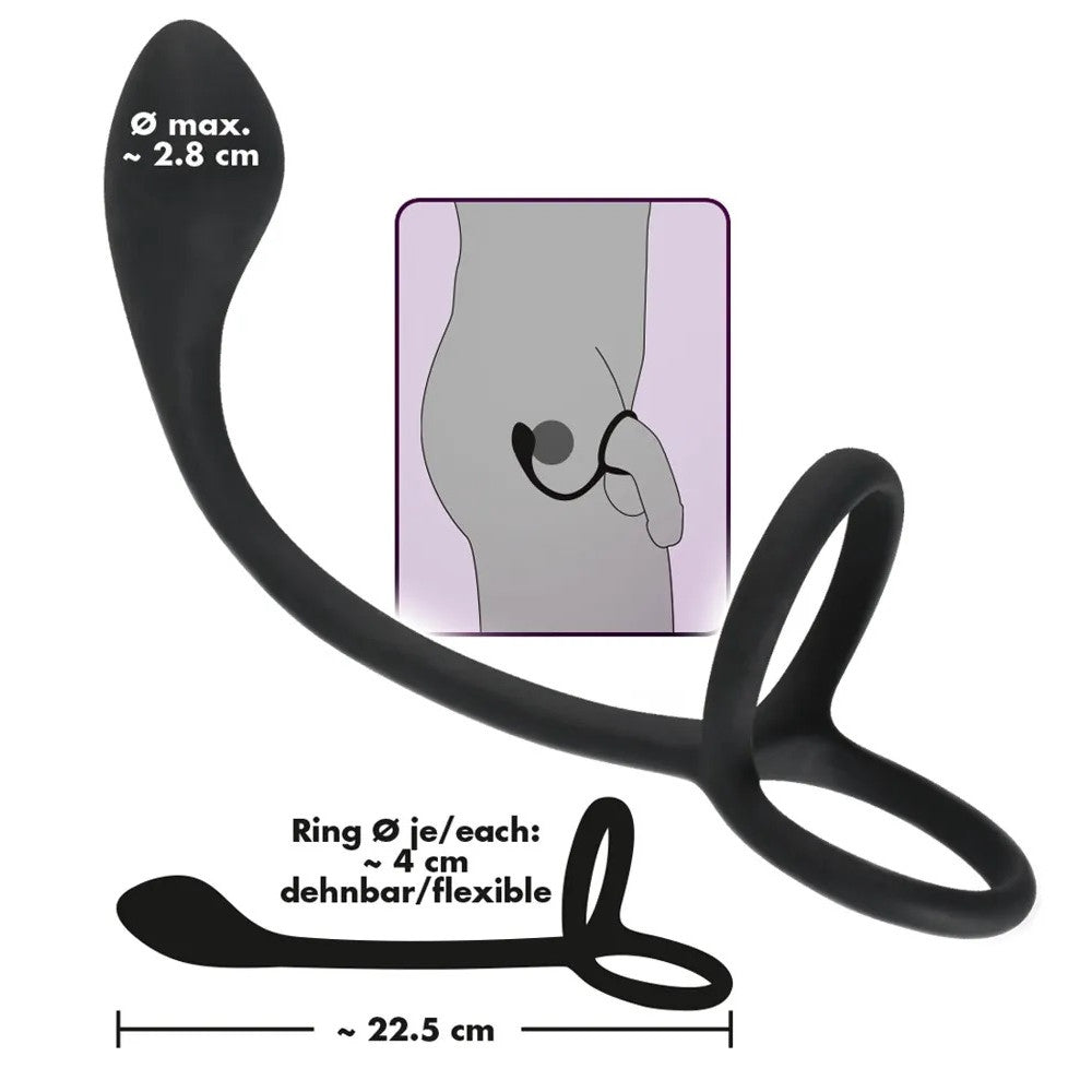 Double cock ring with anal stimulator Black Velvets