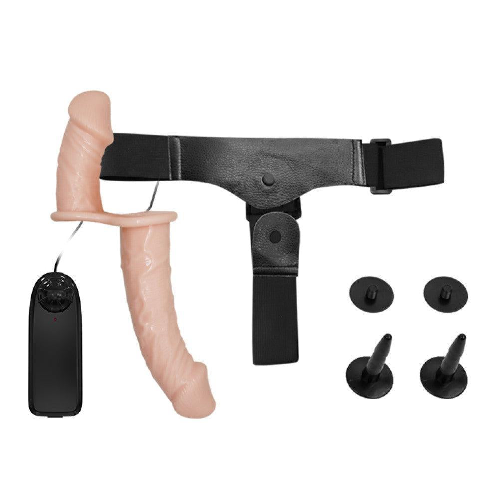 Double Dildo Heads Vibrating DP Strapon Harness