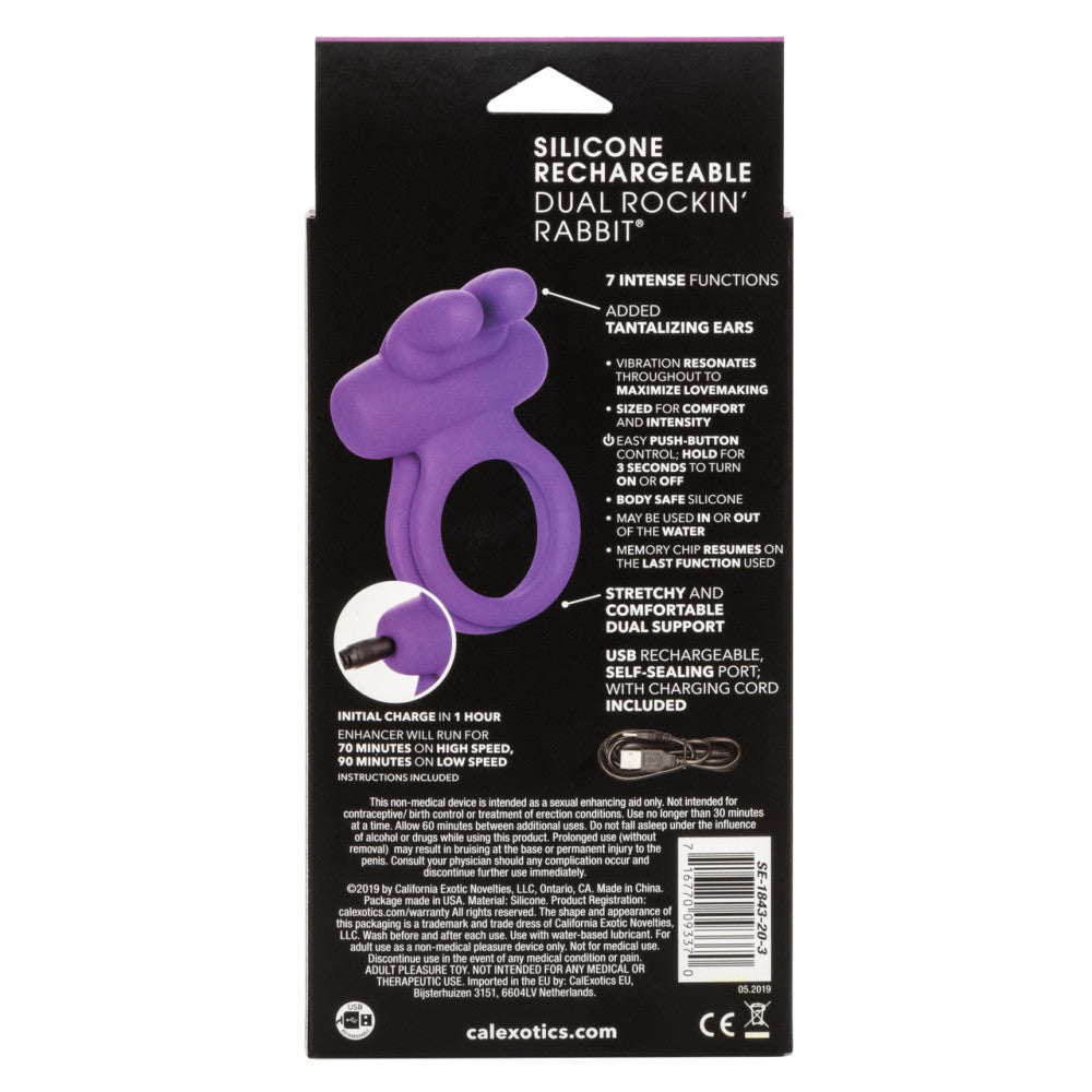 Dual Rockin Rabbit Silicone Cock Ring with Clit Stimulator