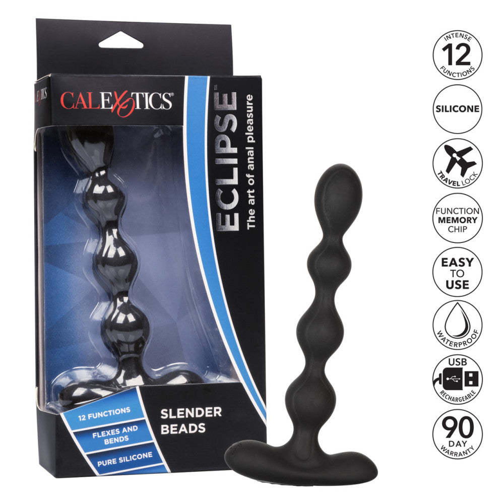 Eclipse Rechargeable Vibrating Silicone Beaded Anal Toy Black