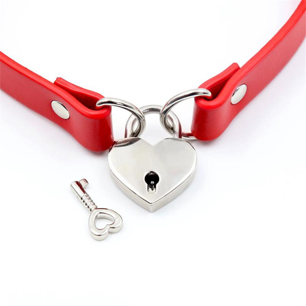 Eco leather choker with metal padlock heart with Cinderella key