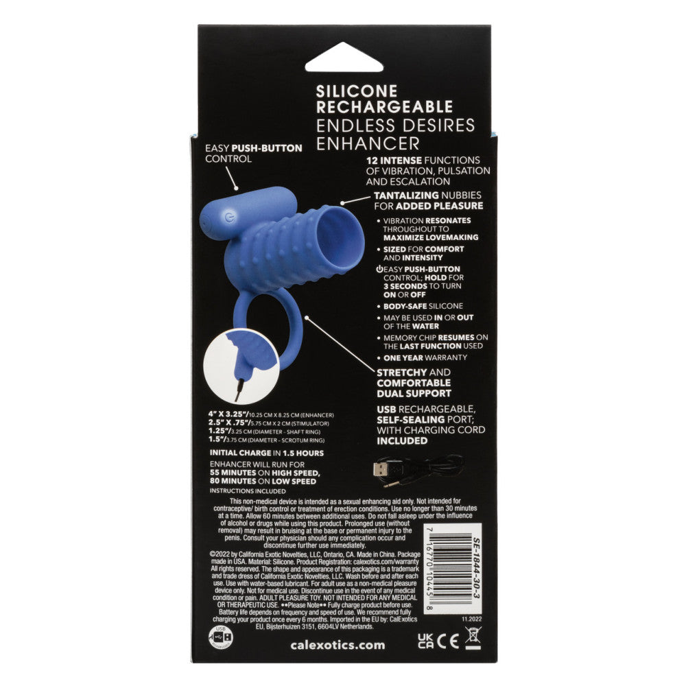 Endless Desires Silicone Vibrating Penis Enlarger Blue