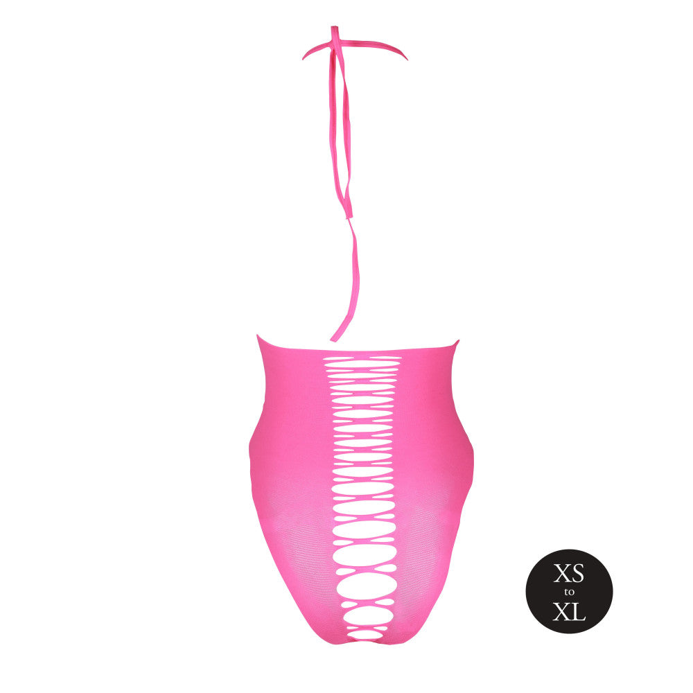 Erotic revealing bodysuit with open bottom Ouch! Glow In The Dark neon pink