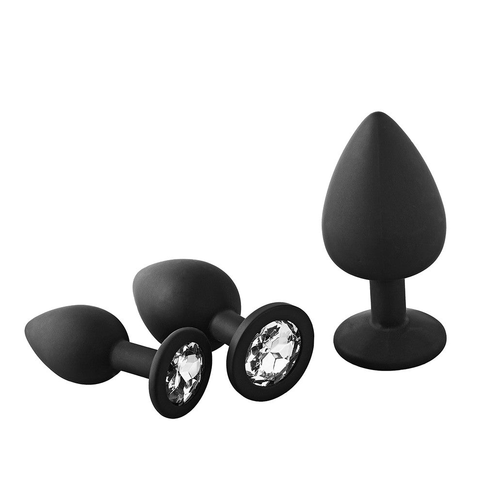 FantAsstic Set of 3 Silicone Butt Plugs with Crystal